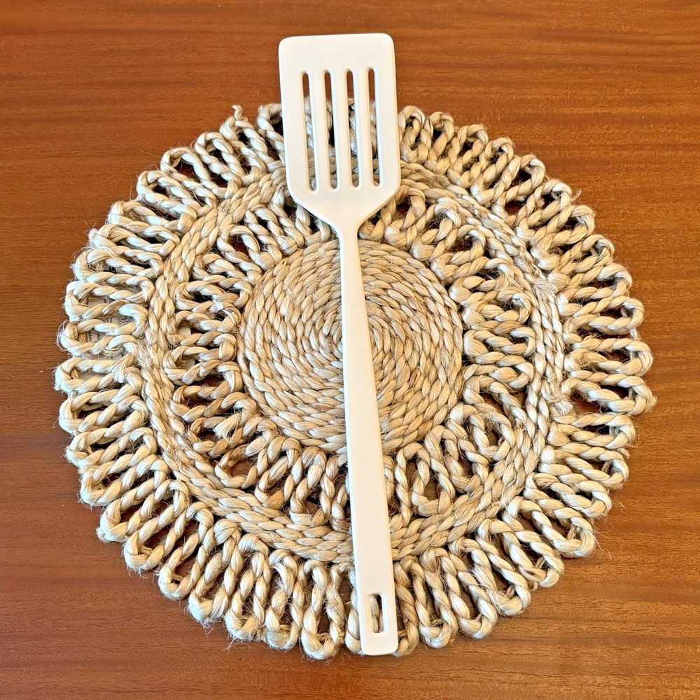 Vintage 4 Slotted Spatula Extra Long 15" Hard Plastic Melamine Beige Turner #641